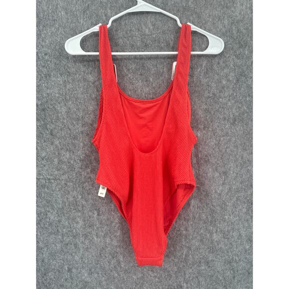 Aerie Swimwear NWT Ribbed Rib Back Cut Orange One Piece Swimsuit Large NEW - Picture 2 of 6